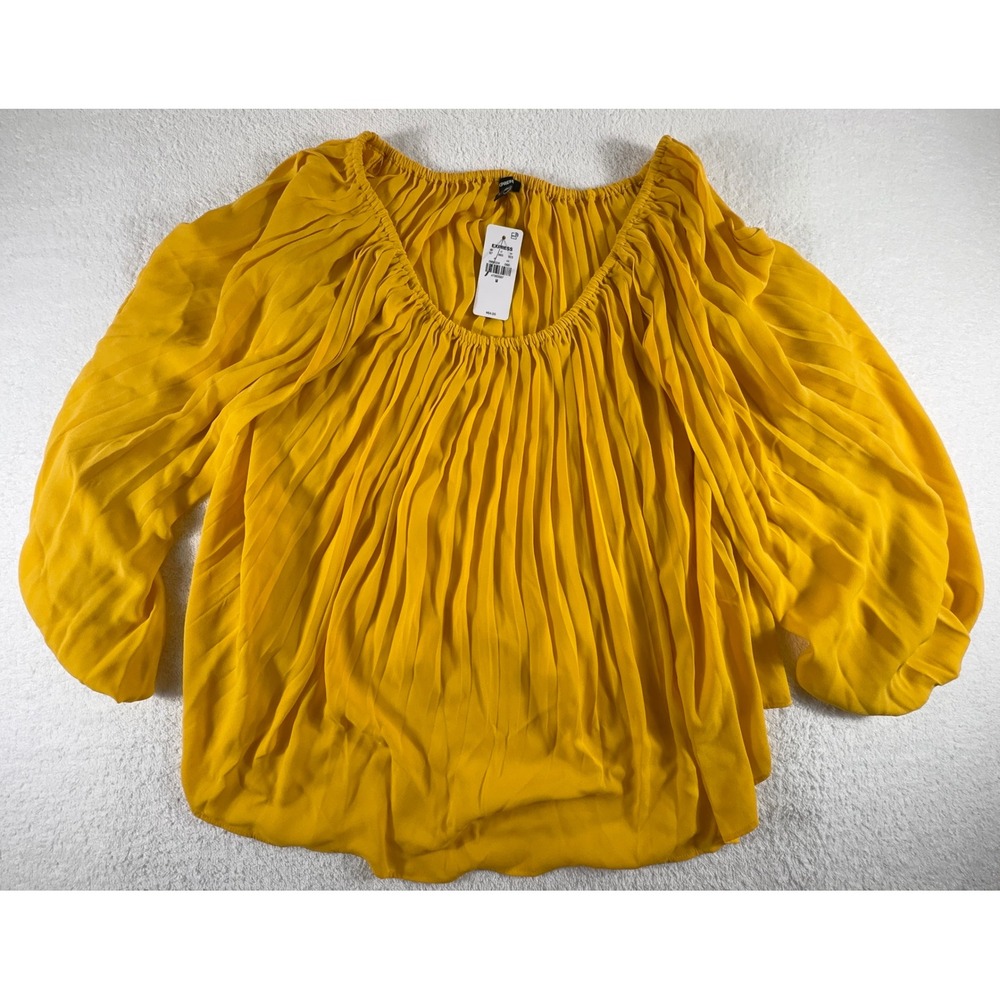 Express Top Womens M Yellow Long Sleeve Ruffle NWT